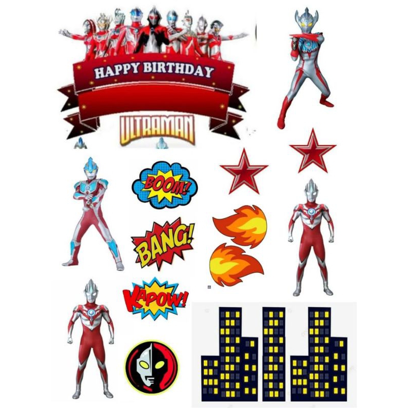 Topper Ultramen/ Topper Cake Happy Birthday / Hiasan Kue Ulang tahun/Kue Tar/Hiasan Buket