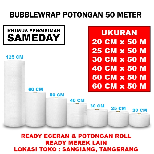 

(SAMEDAY) Bubble Wrap Potongan Rol 20 25 30 40 50 60 cm x 50 Meter Bubble warp Muliapack Upack Babel