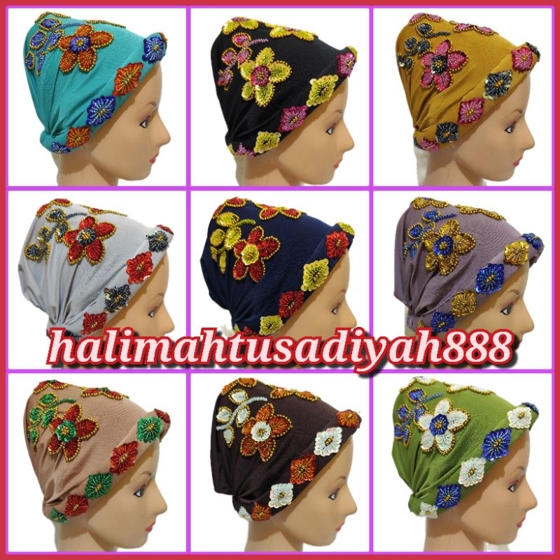 Kerpus cantik topi Ciput kupluk Payet mewah Banjaran hijab turban praktis umroh haji lebaran cod