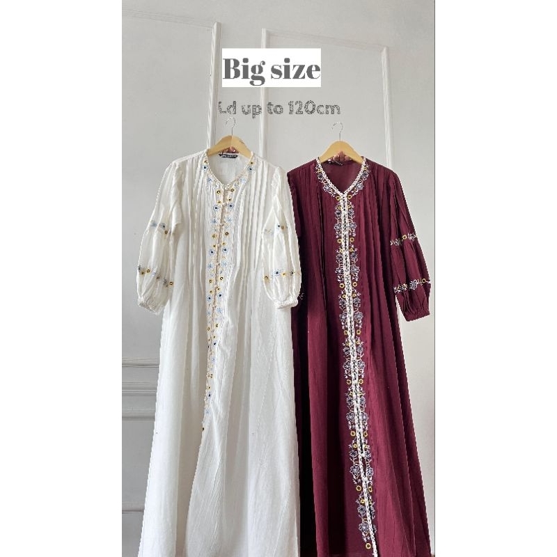 BIG SIZE DRESS VIRAL 2 | DRESS LINEN BORDIR | DRESS LEBARAN