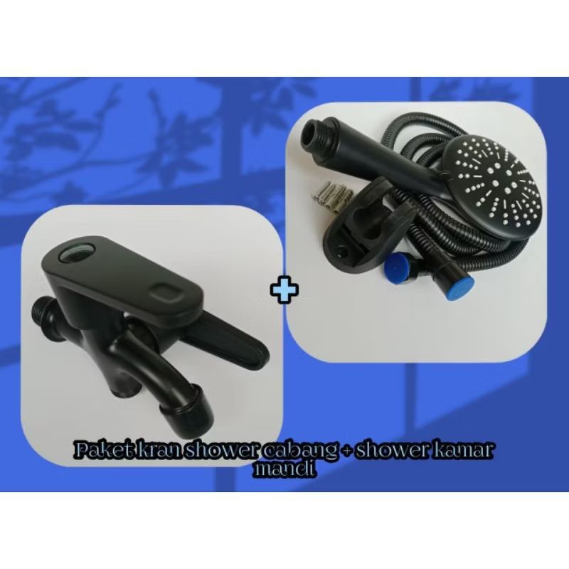 Paket kran shower cabang + shower kamar mandi-Hitam