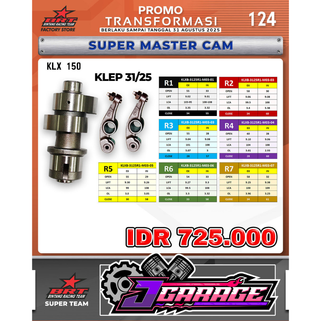 NOKEN AS KLX - CAM KLX - NOKEN AS BRT MASTER CAM + RRA - KLX 150 / KLX 140 / DTRACKER – CAMSHAFT RAC