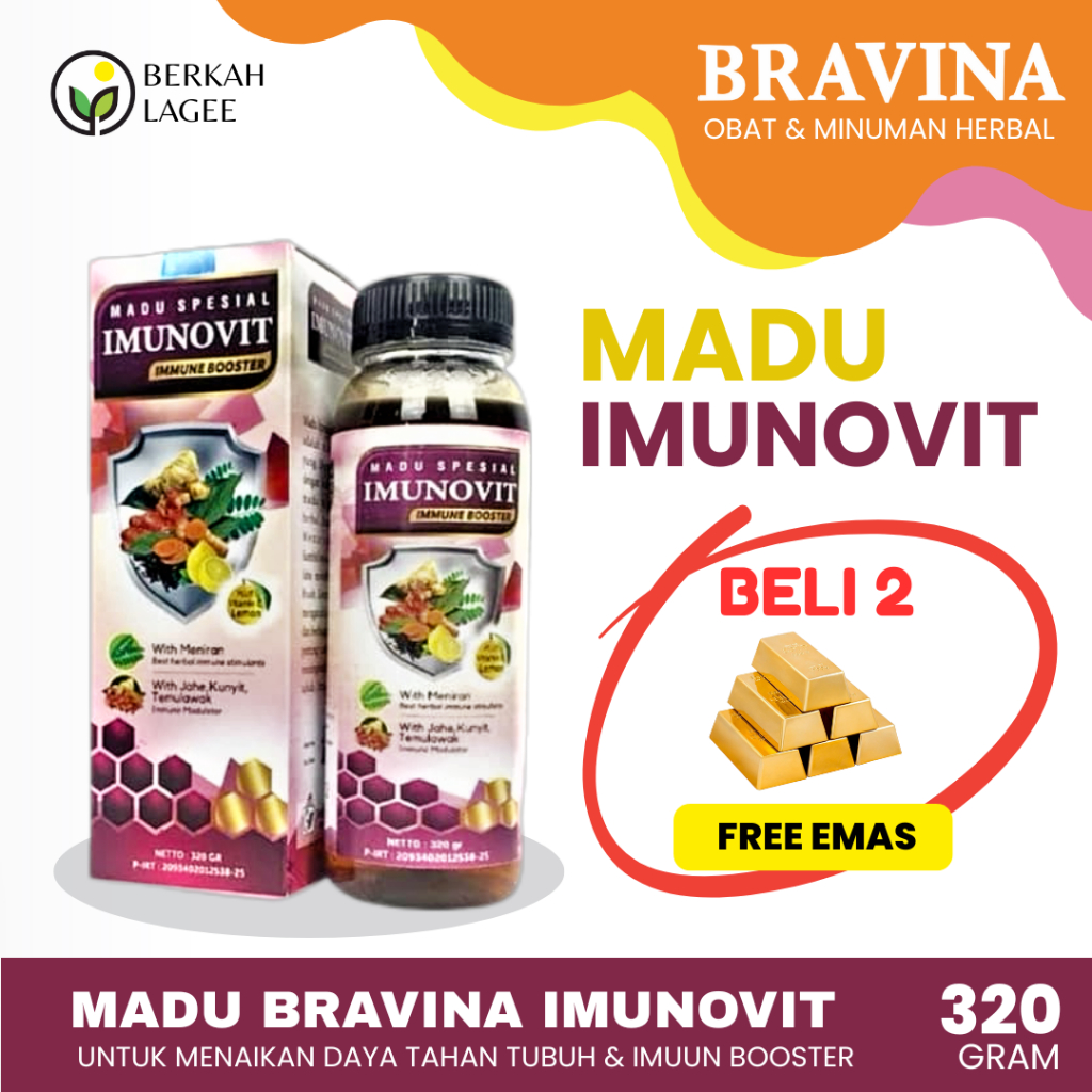 

MADU BRAVINA IMUNOVIT 320gram | Herbal Menaikan Daya Tahan Tubuh Immune Booster Alami