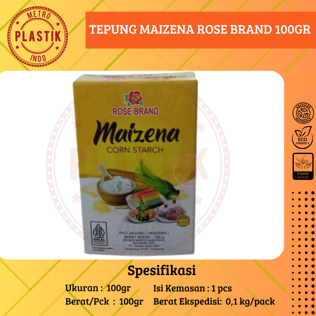 

Tepung Maizena Rose Brand 100gr / Tepung Pati Jagung Rose Brand / Maizena Tepung Corn Starch 100 GR - Untuk Kue dan Masakan Bahan