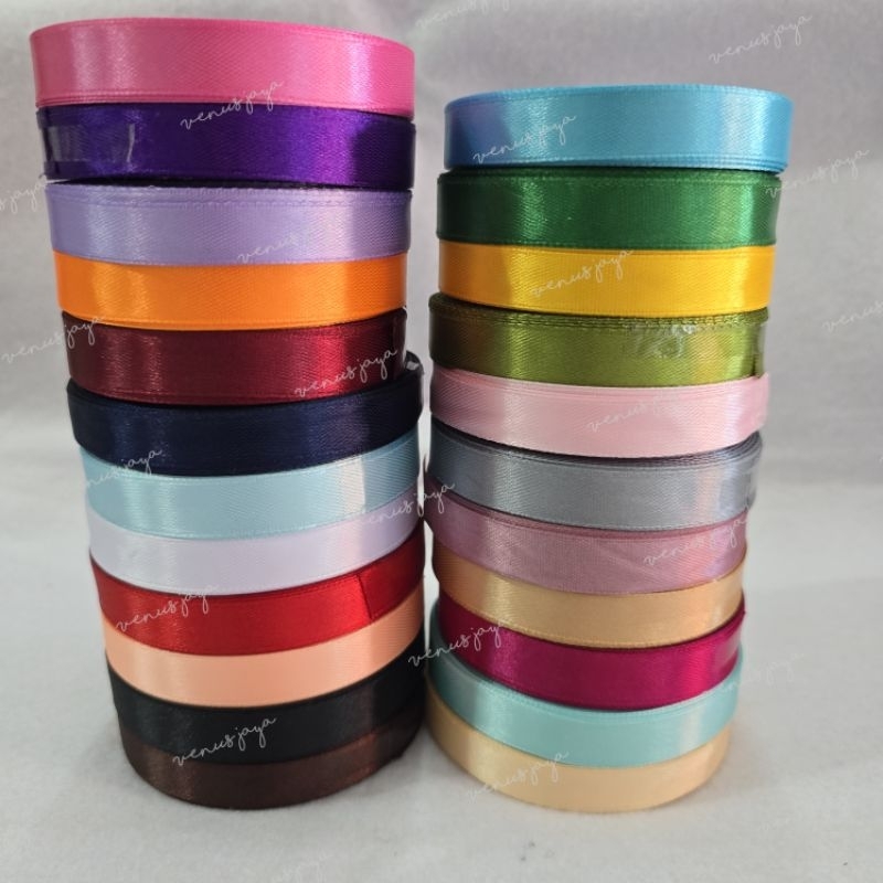 

[1/2" / 1,25cm] Pita Satin Polos / Pita Kain Polos Warna Warni / Satin Ribbons ±18mtr