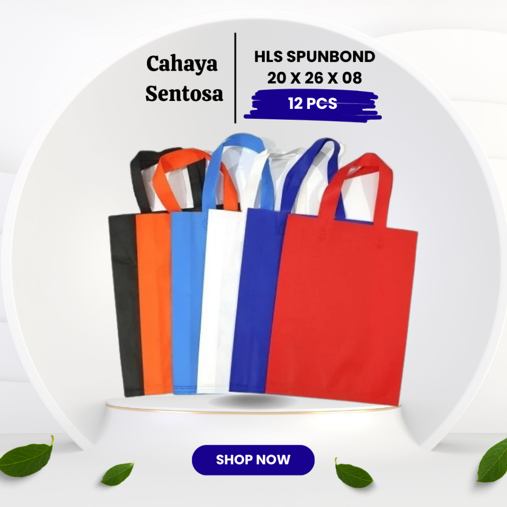 

Tas Kain Spunbond Goodie Bag (HLS) Model Tali Lipat Samping Ukuran 20 x 26 x 7,5