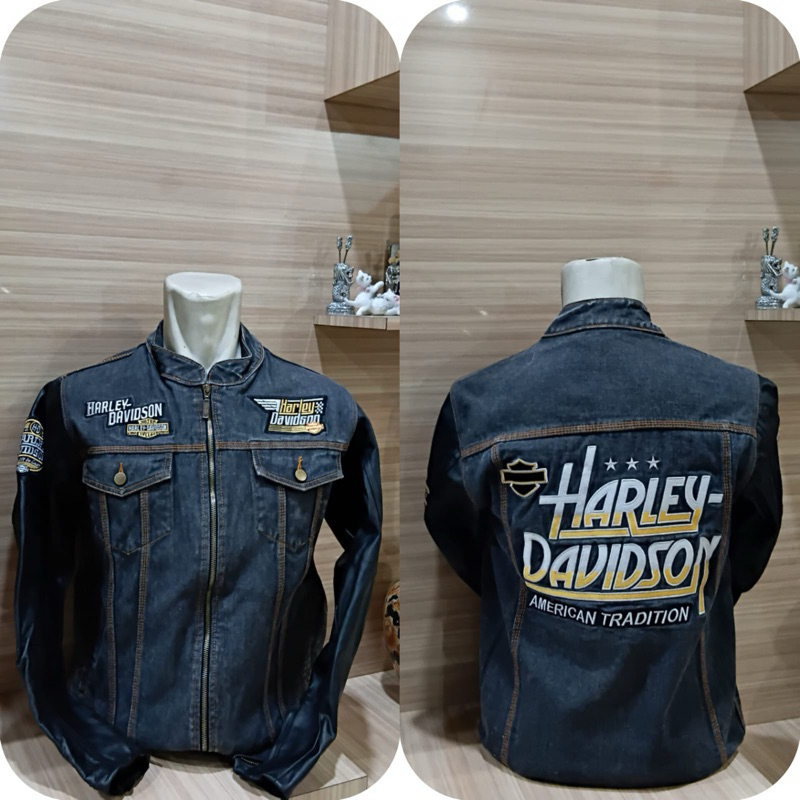 Jacket Jeans Kombinasi Kulit Harley Davidson