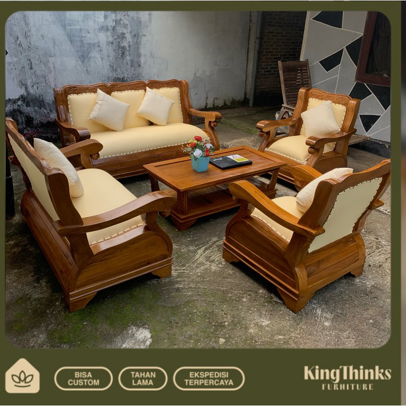 Meja Kursi Ruang Tamu Kayu Jati Model Tulang Gajah