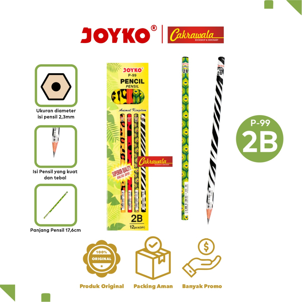 

Joyko Pensil 2B P-99 Animal –1 Pack Isi 12 Pcs | Pensil Joyko 2B Lucu untuk Sekolah & Ujian Nasional