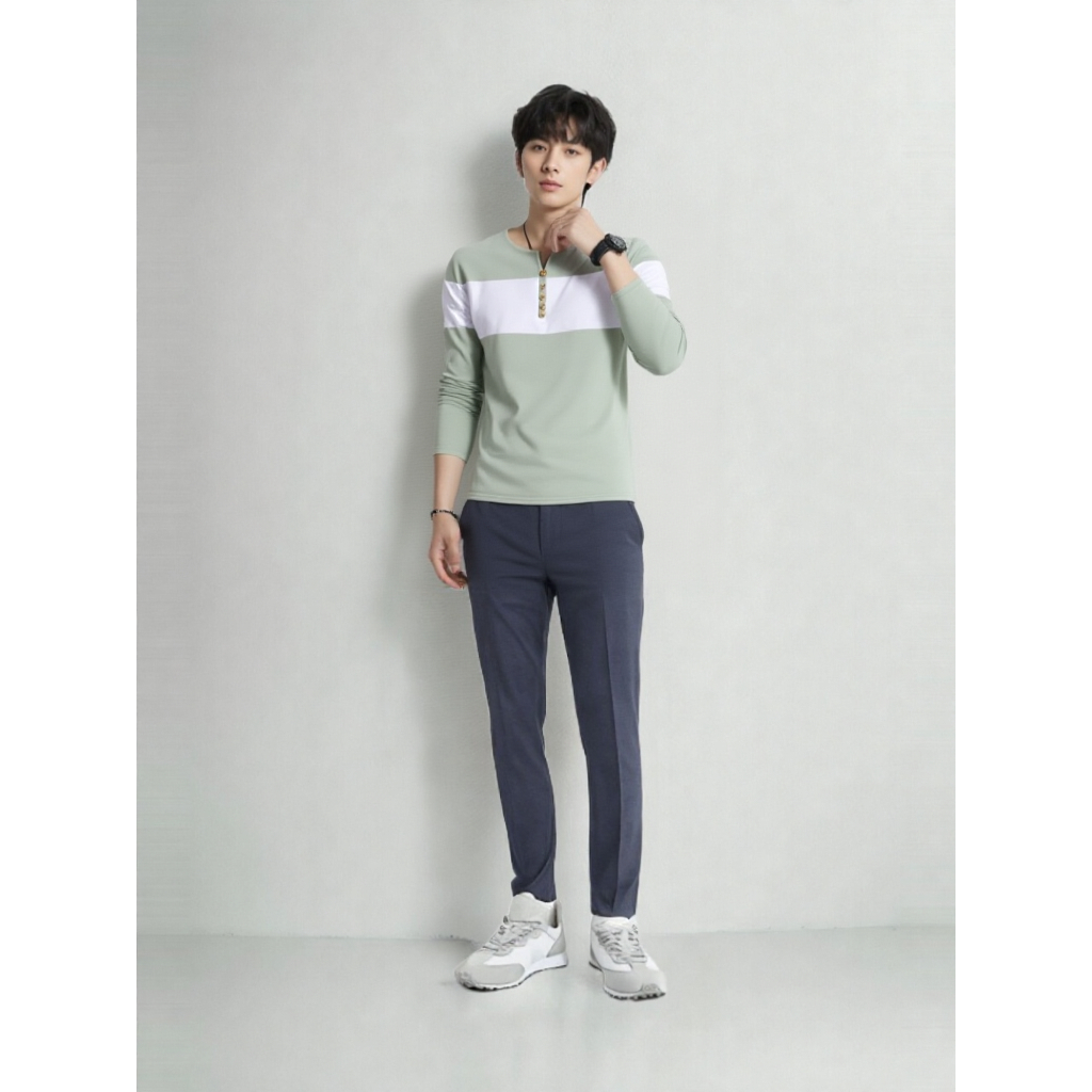 Baju Kaos Pria Dewasa Lengan Panjang V Neck Bahan Cotton Model Terbaru