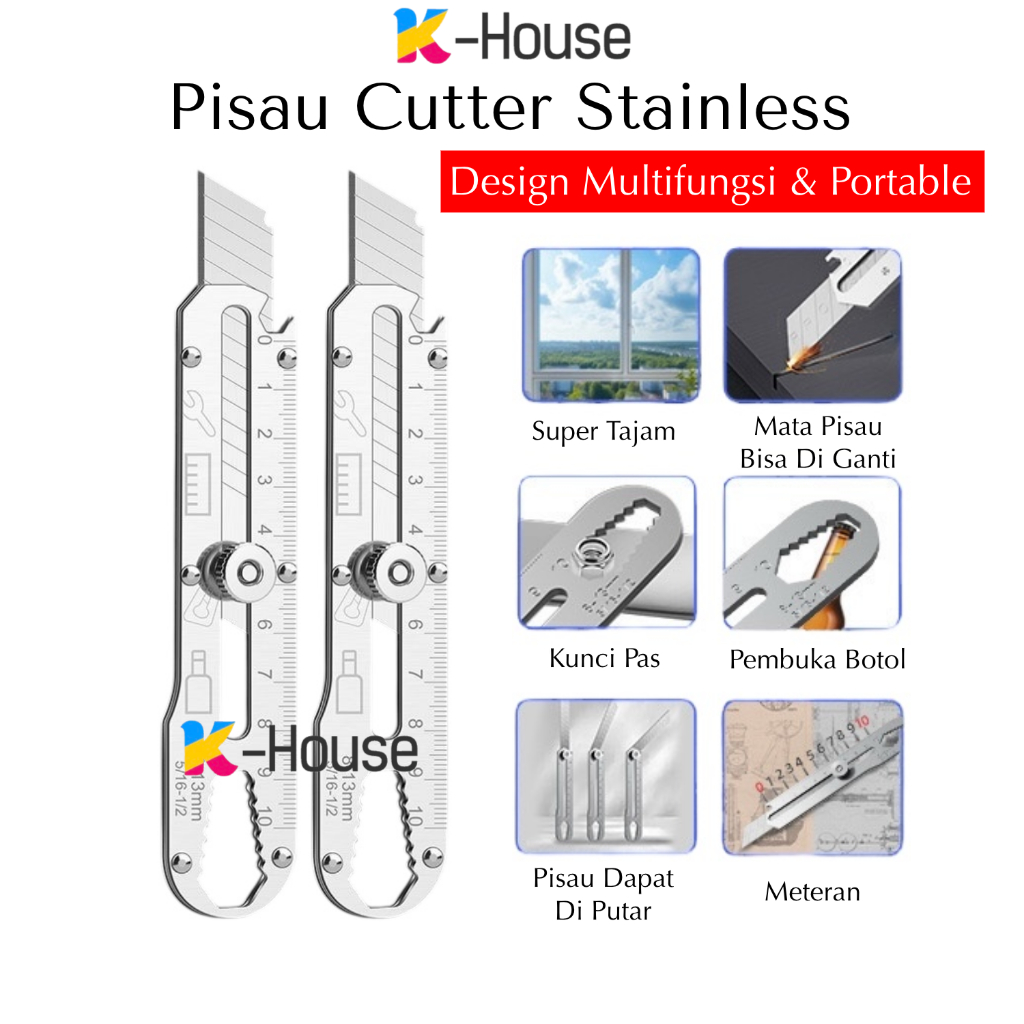 

KH - A16 Cutter Multifungsi 9 in 1 | Pisau Stainless Kuat & Awet, Praktis Dibawa | Pisau Cutter Serbaguna Stainless 9 in 1 | Alat Wajib untuk Kerajinan & DIY | Kater Stainless Anti Karat Bahan Kuat Tebal Bagus Multifungsi