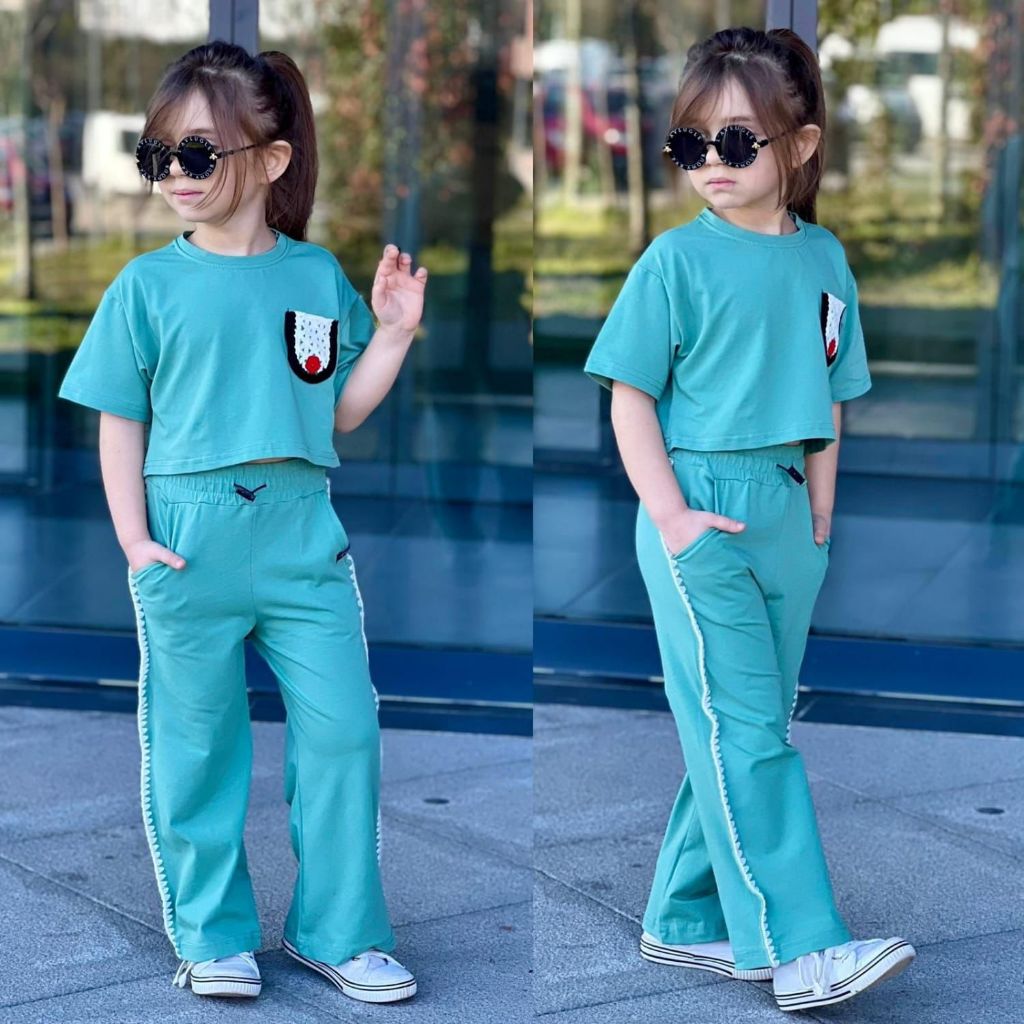 Set Anak Perempuan 1-5 Tahun Model Renda Crop / Setelan Crop Top Anak Perempuan