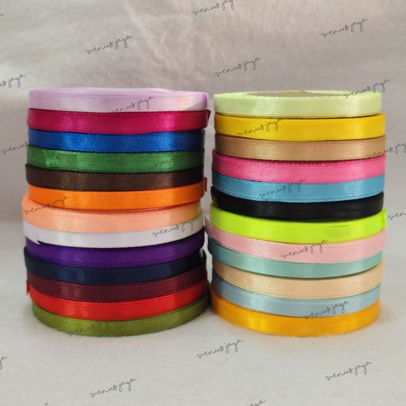 

[1/4" / 0,6cm] Pita Satin Polos / Pita Kain Polos Warna Warni / Satin Ribbons ±18mtr
