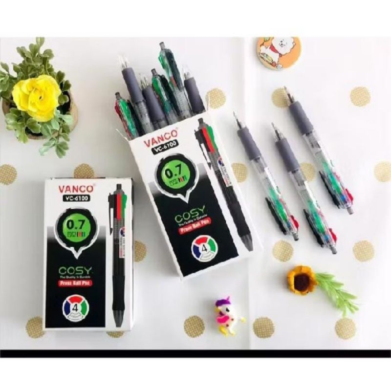 

(1 PAK) Pulpen / Bolpoin / Bolpen / Pen Cetak 4 Warna VANCO 0.7mm isi 12 pcs