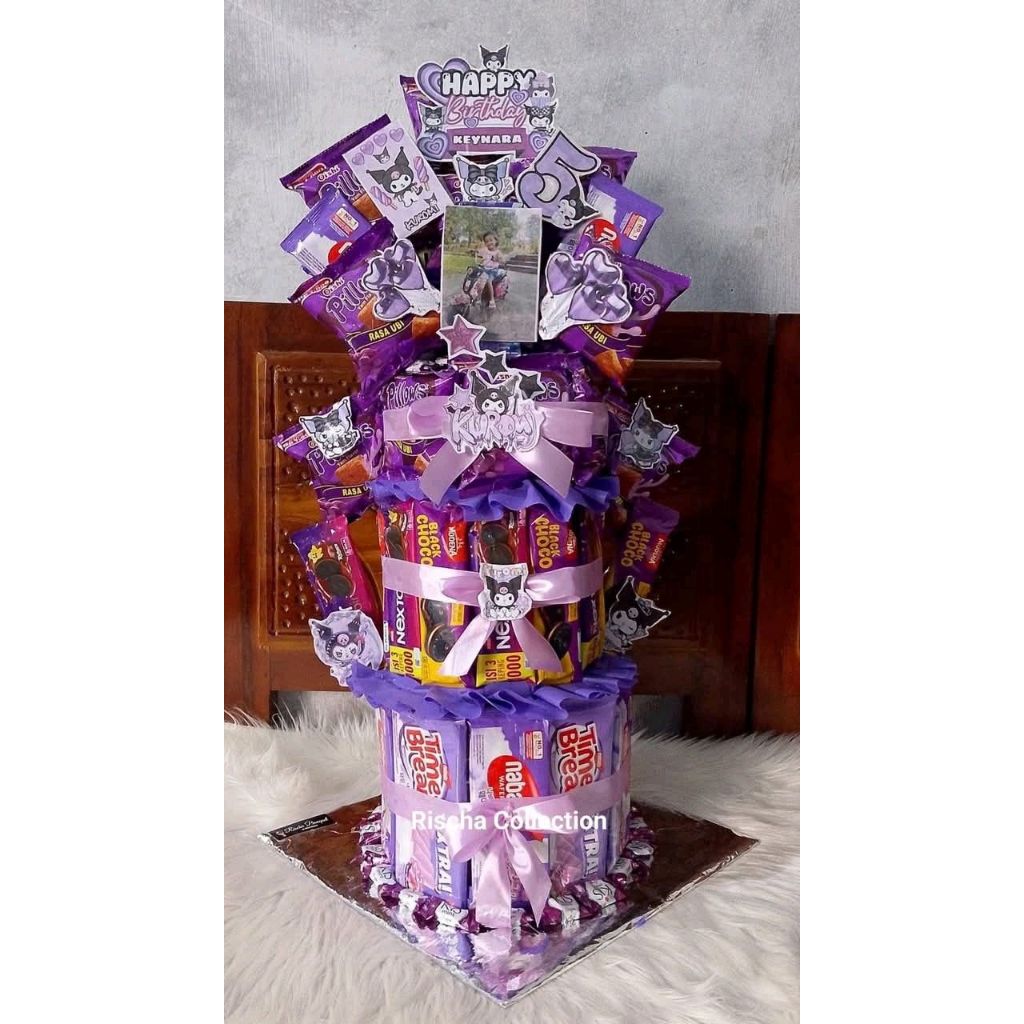Snack Tower - Snack Tart - Cake Snack Ultah - Snack Cake - Bucket Snack Birthday (Ungu 6)