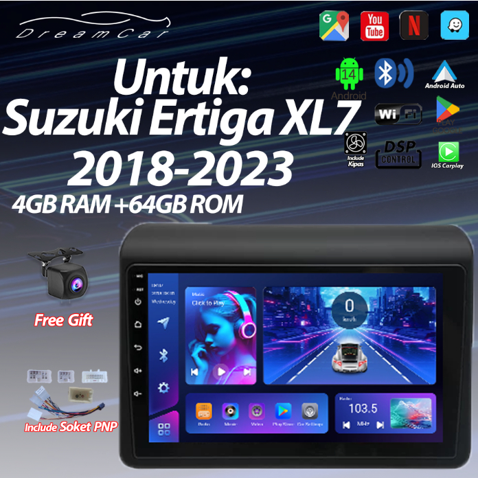 Untuk Suzuki/Ertiga XL7 2018-2023 8+64G Head Unit Android 14 Mobil 9inch IPS Screen Termasuk Frame /