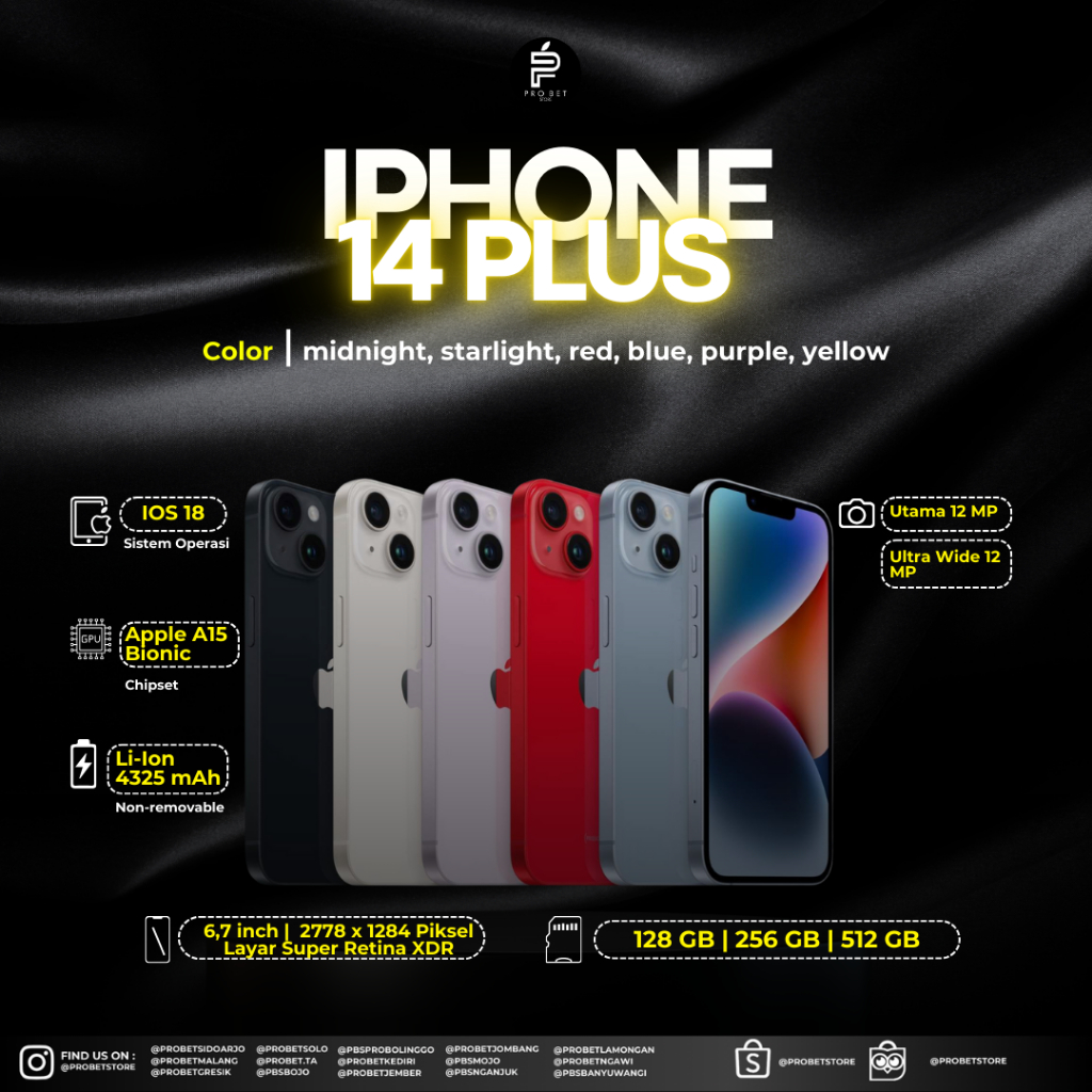 IPHONE SECOND 14 PLUS 128GB/256GB/512GB FULLSET LIKE NEW