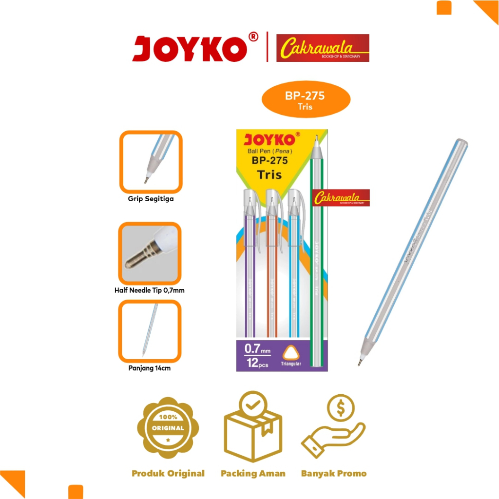 

Pulpen Joyko BP-275 Tris 0.7mm Tinta Hitam | Bolpoin Joyko Ujung Runcing Lancar Tidak Mudah Macet
