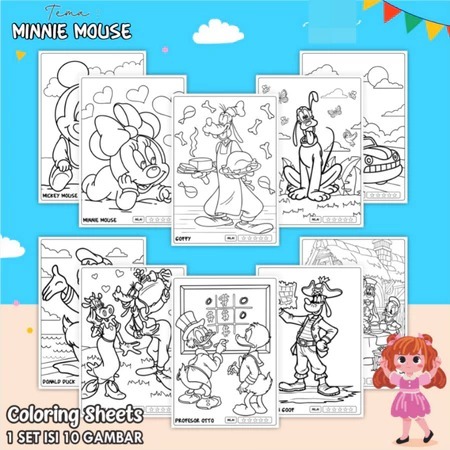 

KERTAS GAMBAR ANAK MEWARNAI KARAKTER MINNIE MOUSE UKURAN A4 - COLORING SHEETS 1 SET ISI 10 GAMBAR