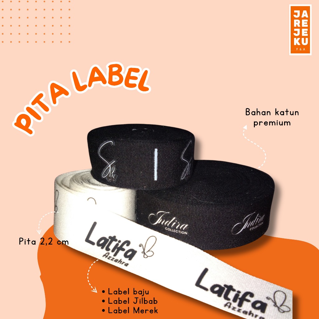 

[Pita 2,2 cm] Pita Label Custom / Label Baju Custom / Label Hijab Custom / Label Nama Baju / Merk Baju Label Custom / Cocok untuk Label Baju, Hijab, Aksesoris Hijab dan Produk Handmade