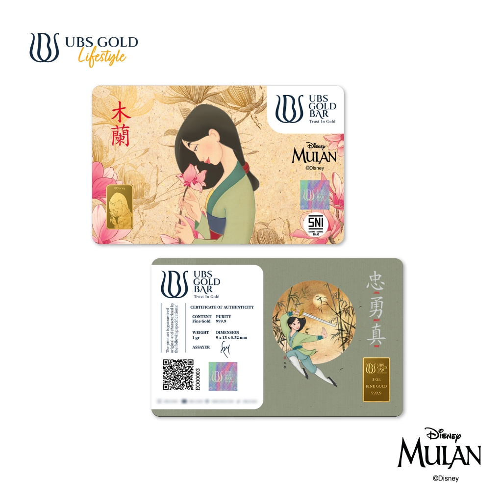 UBS Gold Bar Trust In Golden Umalan Fine 999.9gr UBS Gold Logam Mulia Disney Princess Mulan 1 Gr
