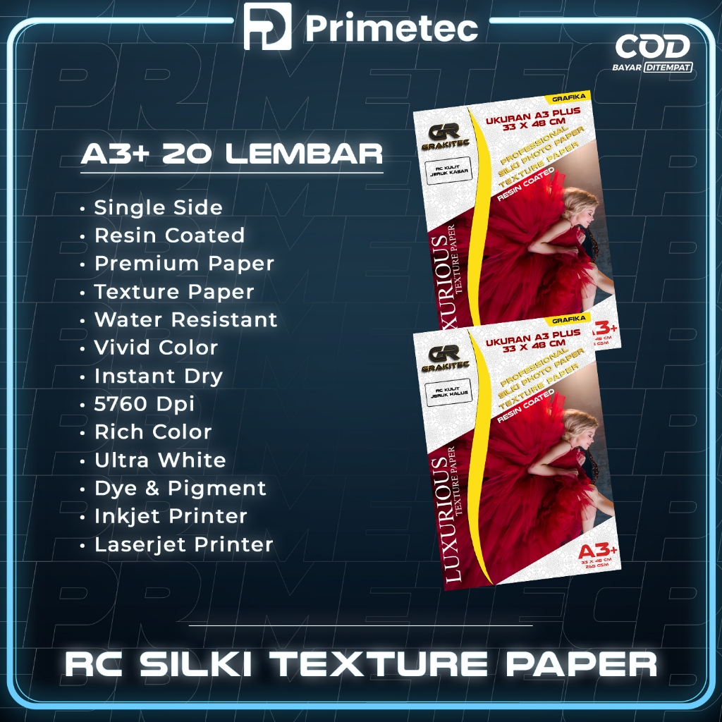 

RB Kertas Foto Silki Texture A3 / A3+ Professional Silki, Glossy Photo Paper 265 , Doff Halus,