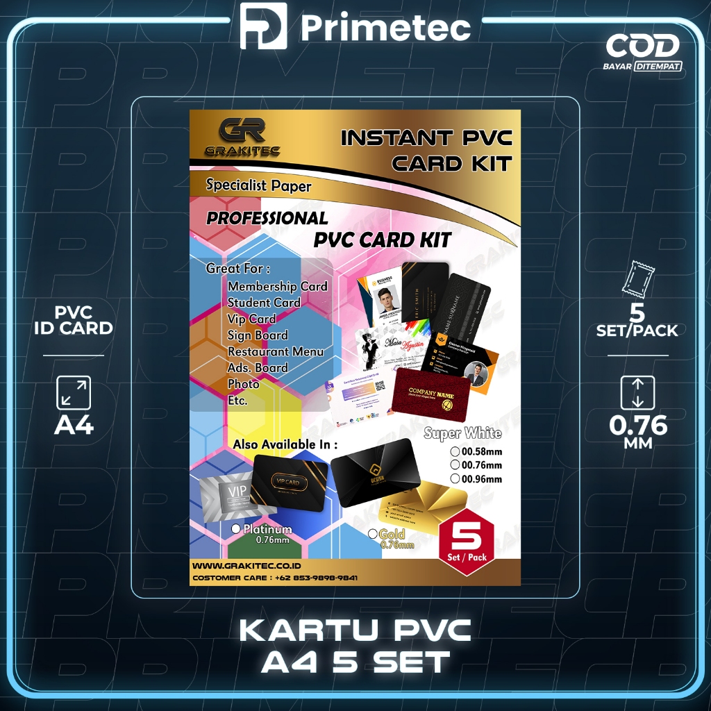 

PVC ID Card A4 PREMIUM - Kertas PVC ID Card Super White 0.76/0.96 ( ISI 5 SET ) Support Epson Canon HP Brother Primetec