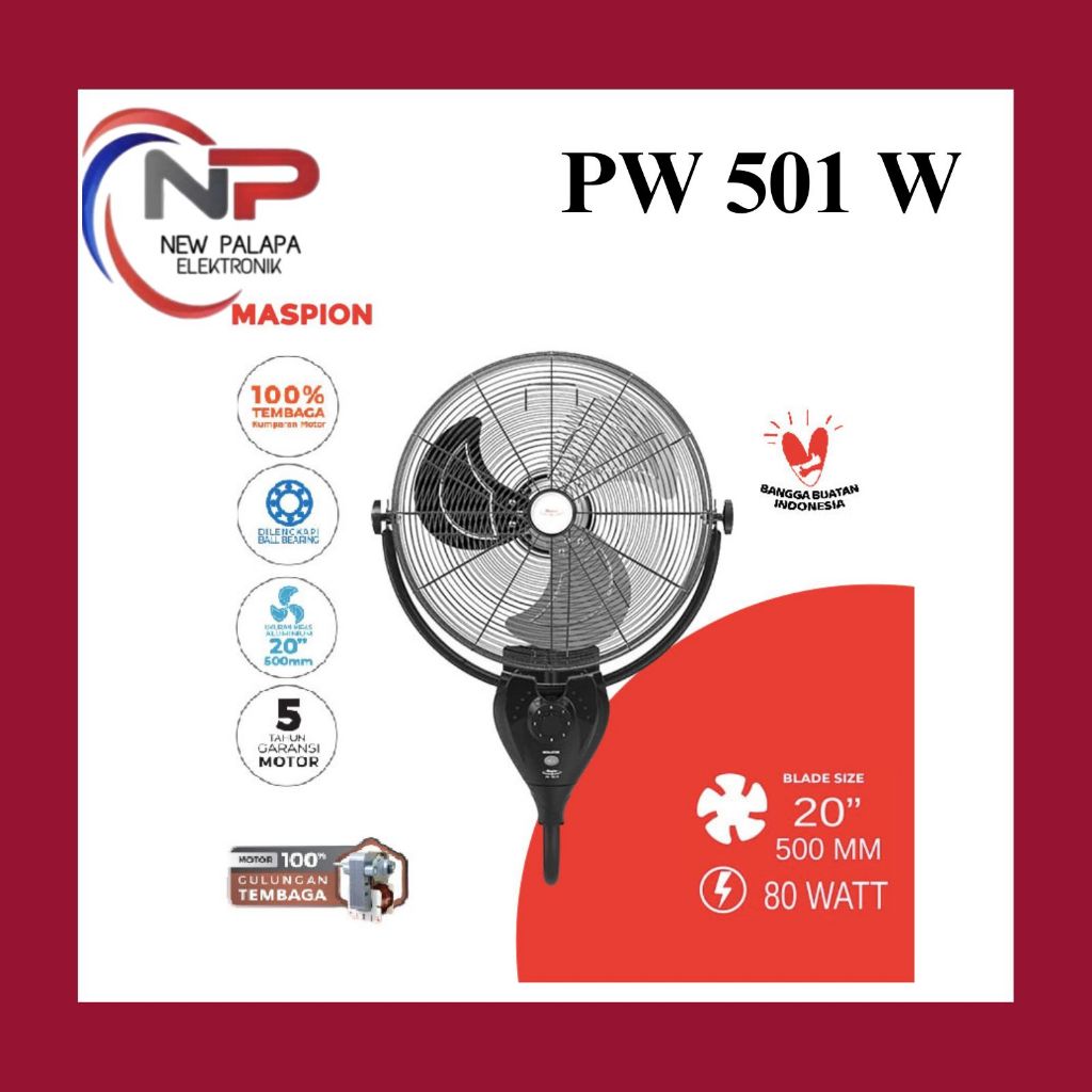 MASPION WALL FAN BESI 20INCH PW-501 / KIPAS ANGIN DINDING BESI MASPION 20 INCH/ KIPAS ANGIN TEMBOK M