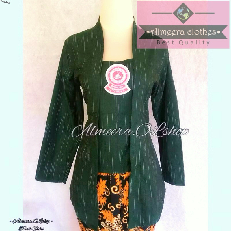 baju kebaya lurik motif hujan gerimis warna hijau