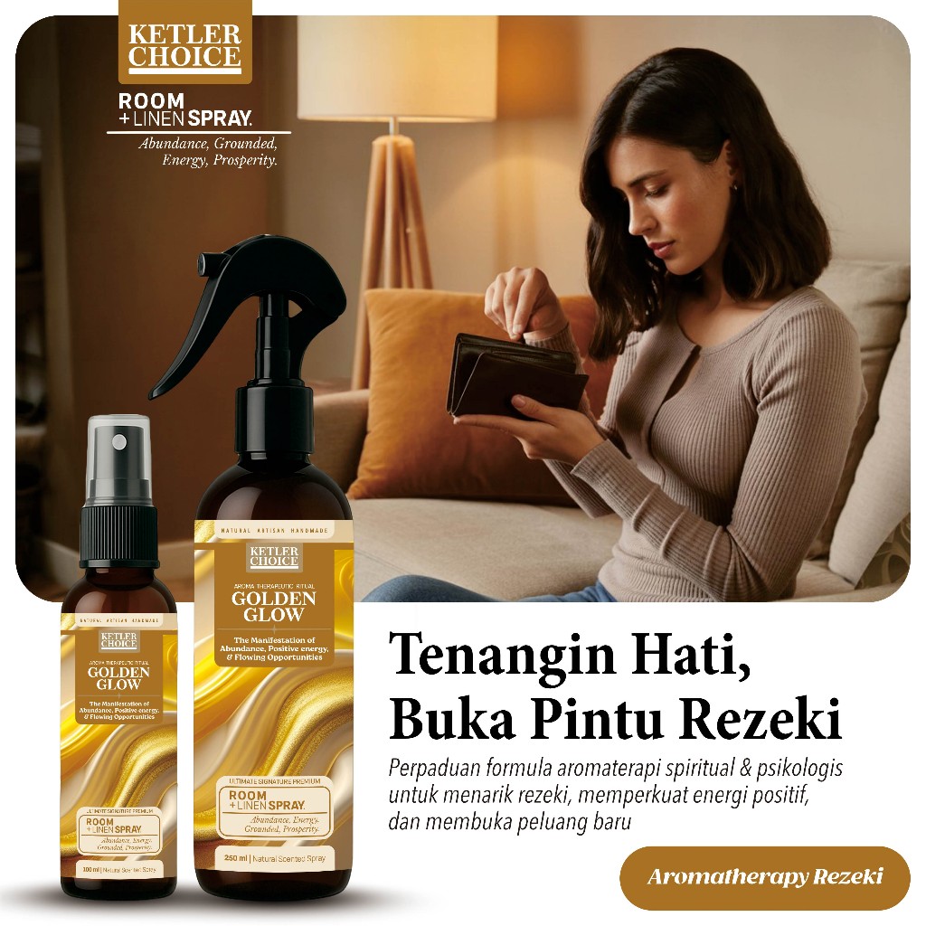 Pengharum Ruangan Pembuka Rezeki Pewangi Aura Positif & Hoki Rumah Golden Glow Room spray Terapi