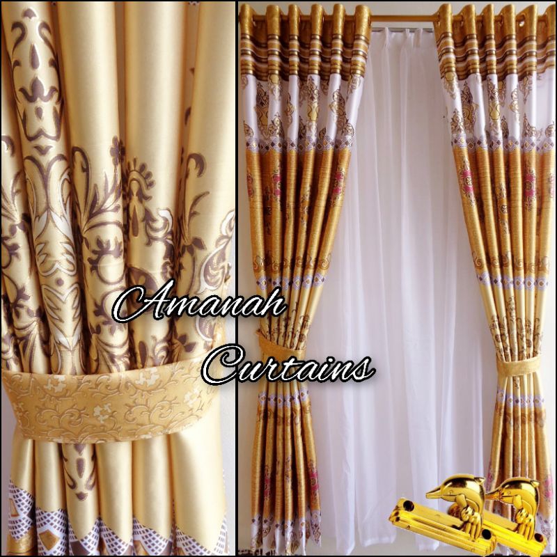 Gorden Blackout Murah Motif Batik Emas Model Smokering