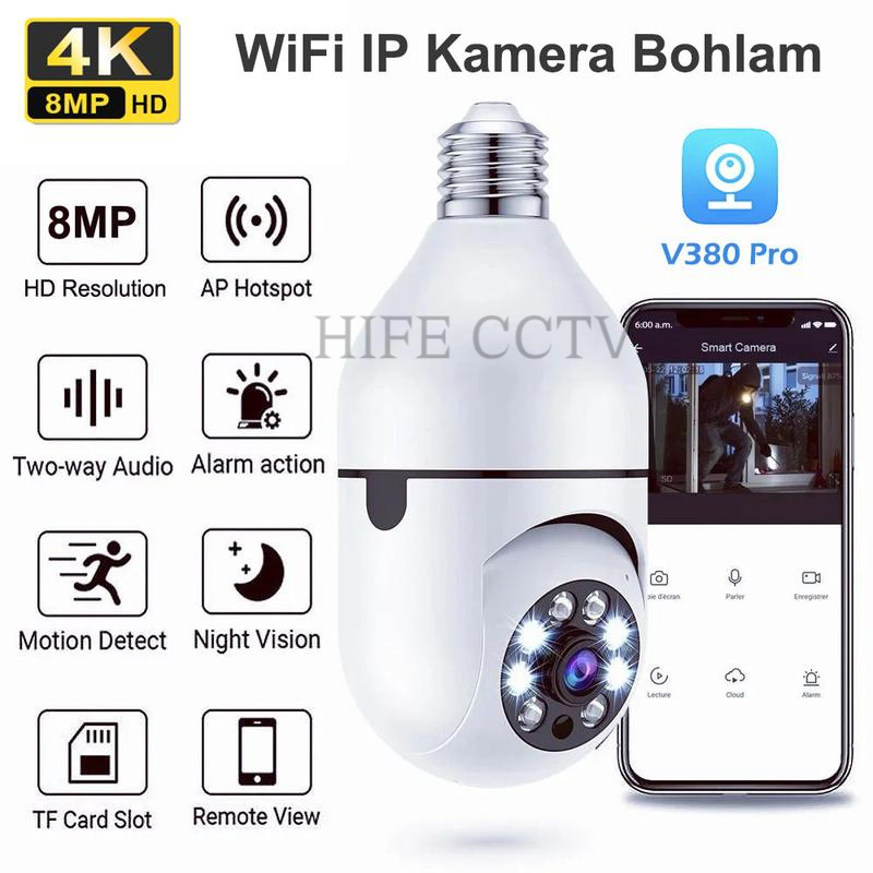 IP CAM CCTV WIFI V380PRO PTZ Lampu Bohlam MINI 8MP FULL HD