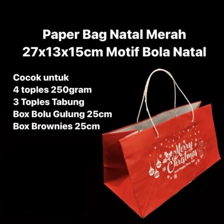

paperbag natal merah muat toples kuker 250gr isi 4 goodie bag xmas ukuran 27x13x15cm