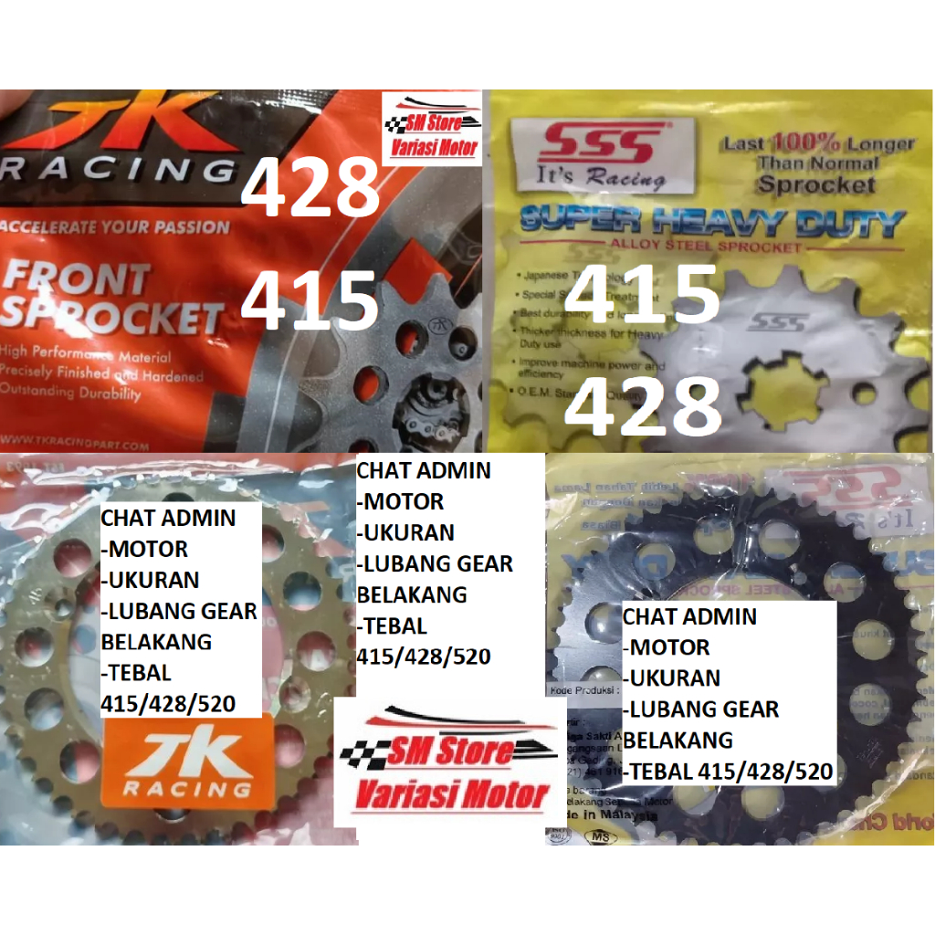 GIR Gear Depan belakang SSS TK RACING 415 428 520 CB150 CBR 150 R SONIC Vixion Satria Fu 150 Verza R