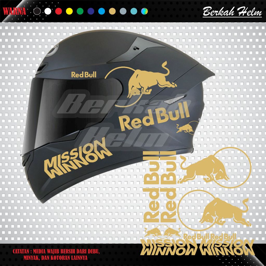 STIKER REDBULL + MISSION WINNOW UNTUK HELM FULLFACE DAN HALFFACE 1SET