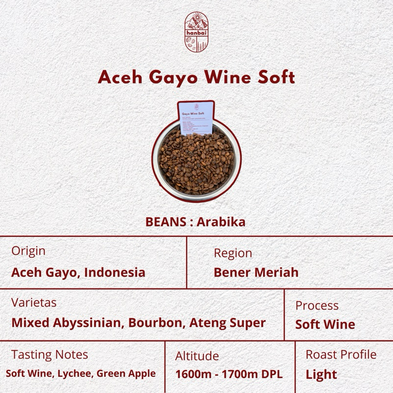 

Biji Kopi Arabika Aceh Gayo Wine Soft (100gr & 200gr)