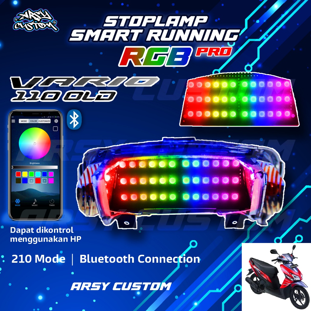Lampu Stoplamp Vario 110 Karbu RGB 210 Mode Running Sein Rem Hazard