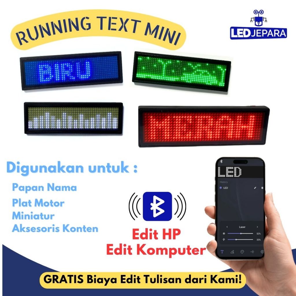 Papan Nama Led Running Text Mini Warna Biru LED JEPARA