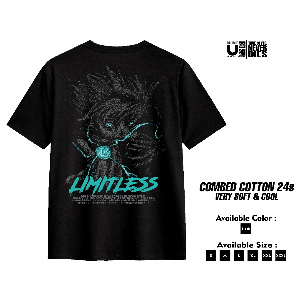 Double U Apparel Tshirt Jujutsu Kaizen Gojo Satoru - Kaos T shirt Hitam Scribbel JK01