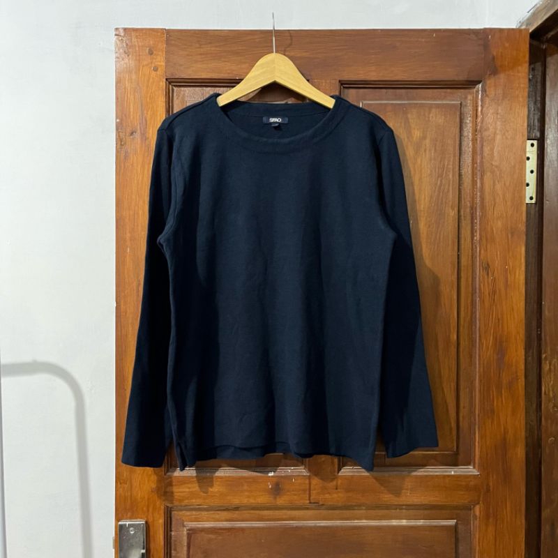 [M-L] SPAO Navy Sweater Longsleeve I Vintage Vtg Retro Kemeja Garis-garis Salur Outer Woll Veterano 