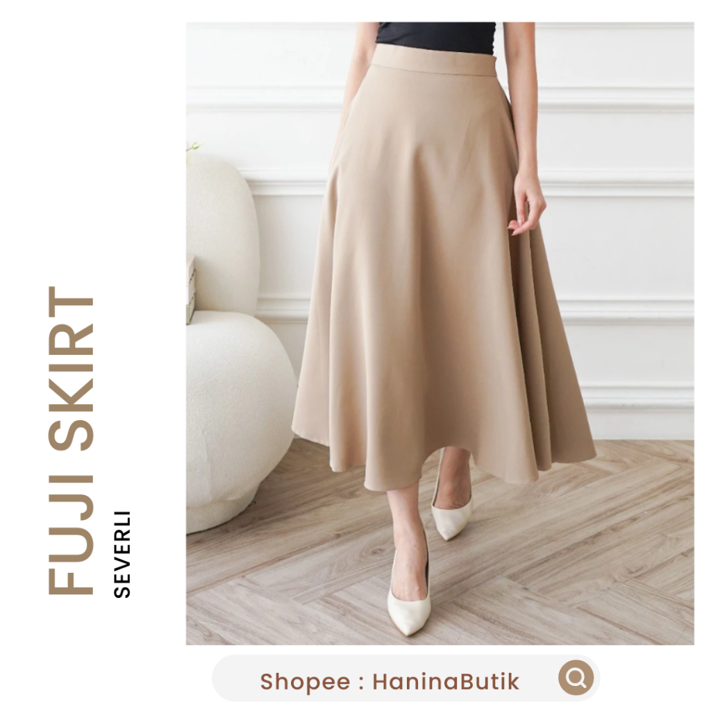 (𝗦𝗜𝗔𝗣 𝗞𝗜𝗥𝗜𝗠) FUJI SKIRT KHAKI | ROK MAXI MAYUNG LEBAR by SEVERLI