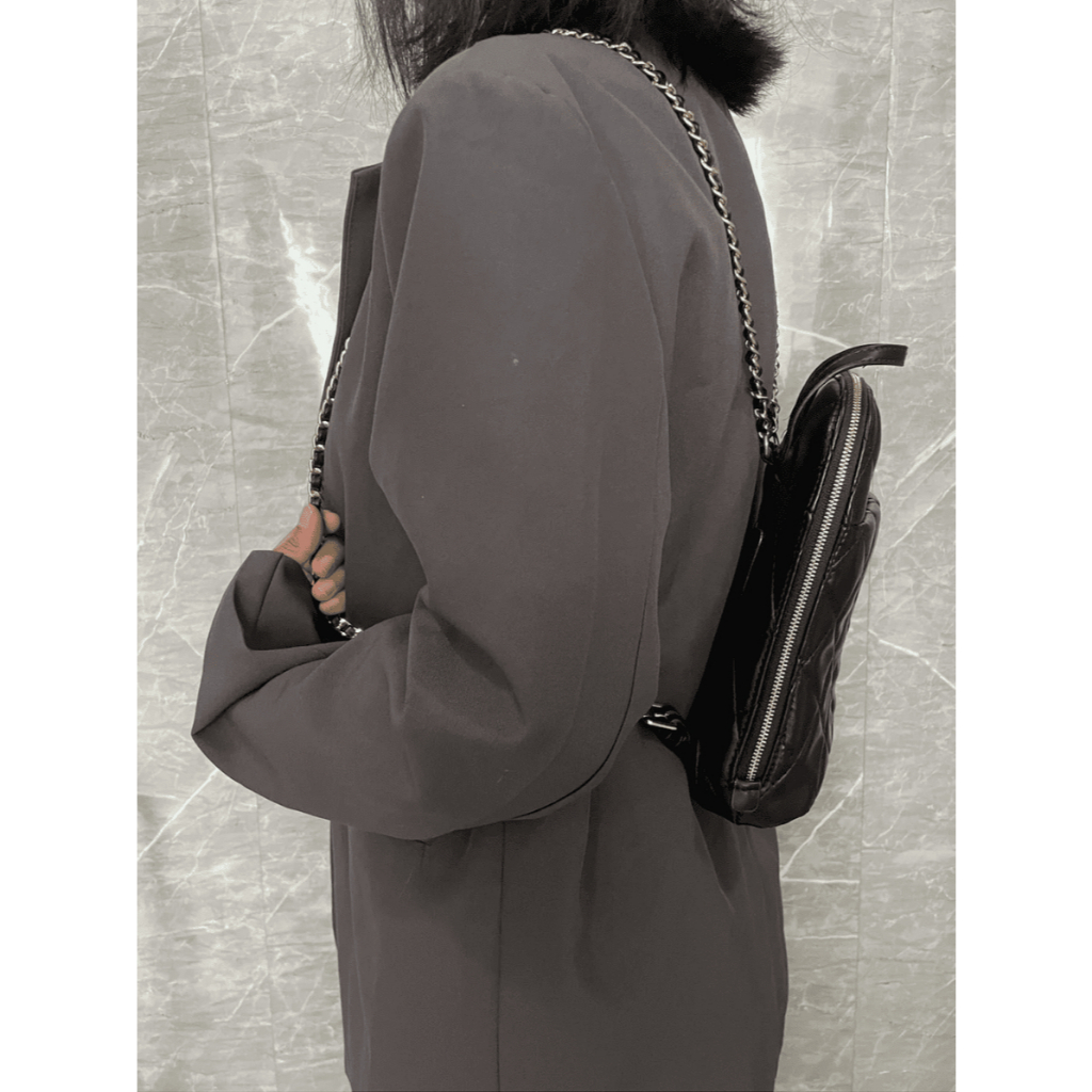 Tas Quilted Mini Backpack - Tas Ransel Wanita Elegan Rantai Kulit Hitam