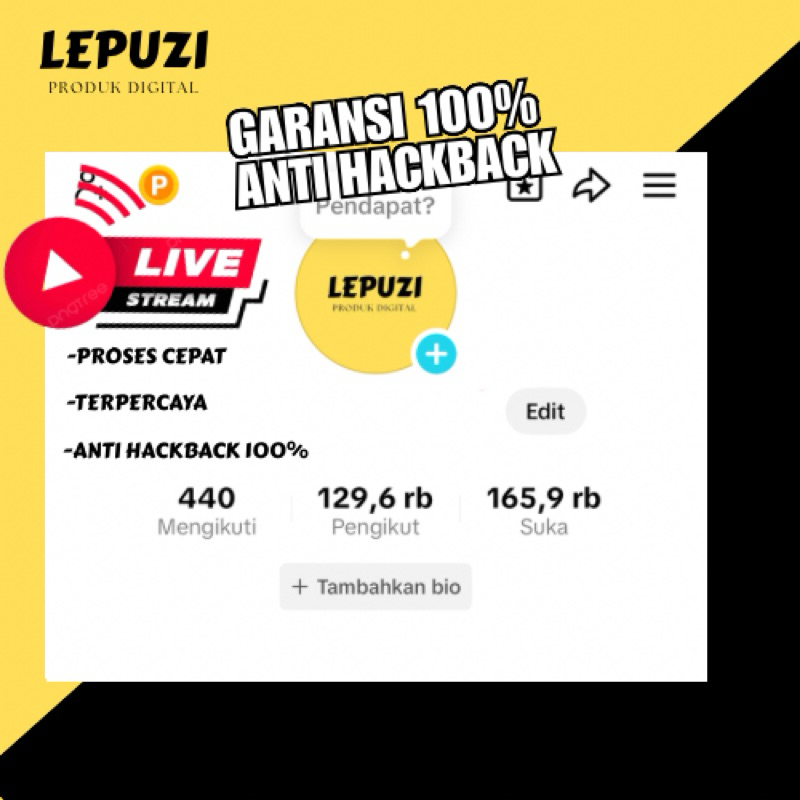 Akun TikTok Followers Indo 1.000 - 20.000 Bisa Live