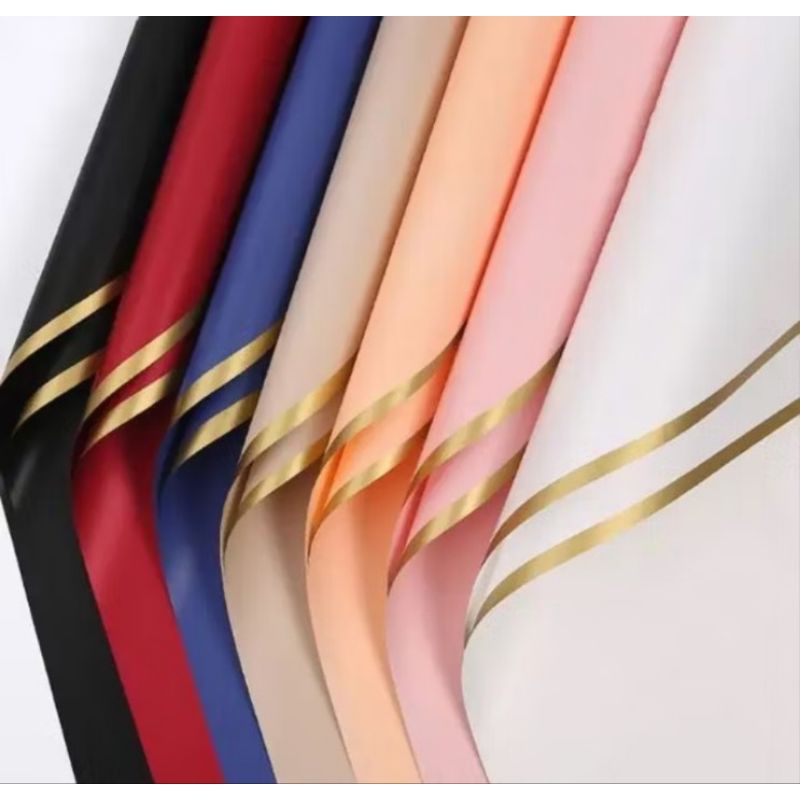 

gold line flower wrapping color transparant cellophane / kertas bunga hand bouquet pembungkus buket kertas bunga