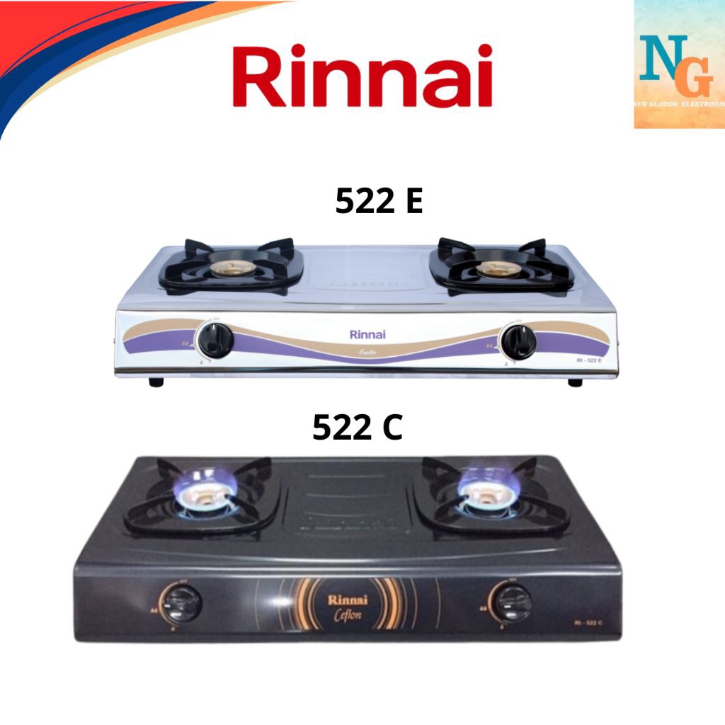 KOMPOR GAS RINNAI 2 TUNGKU RI 522 E STAINLESS | RI 522C CEFLON