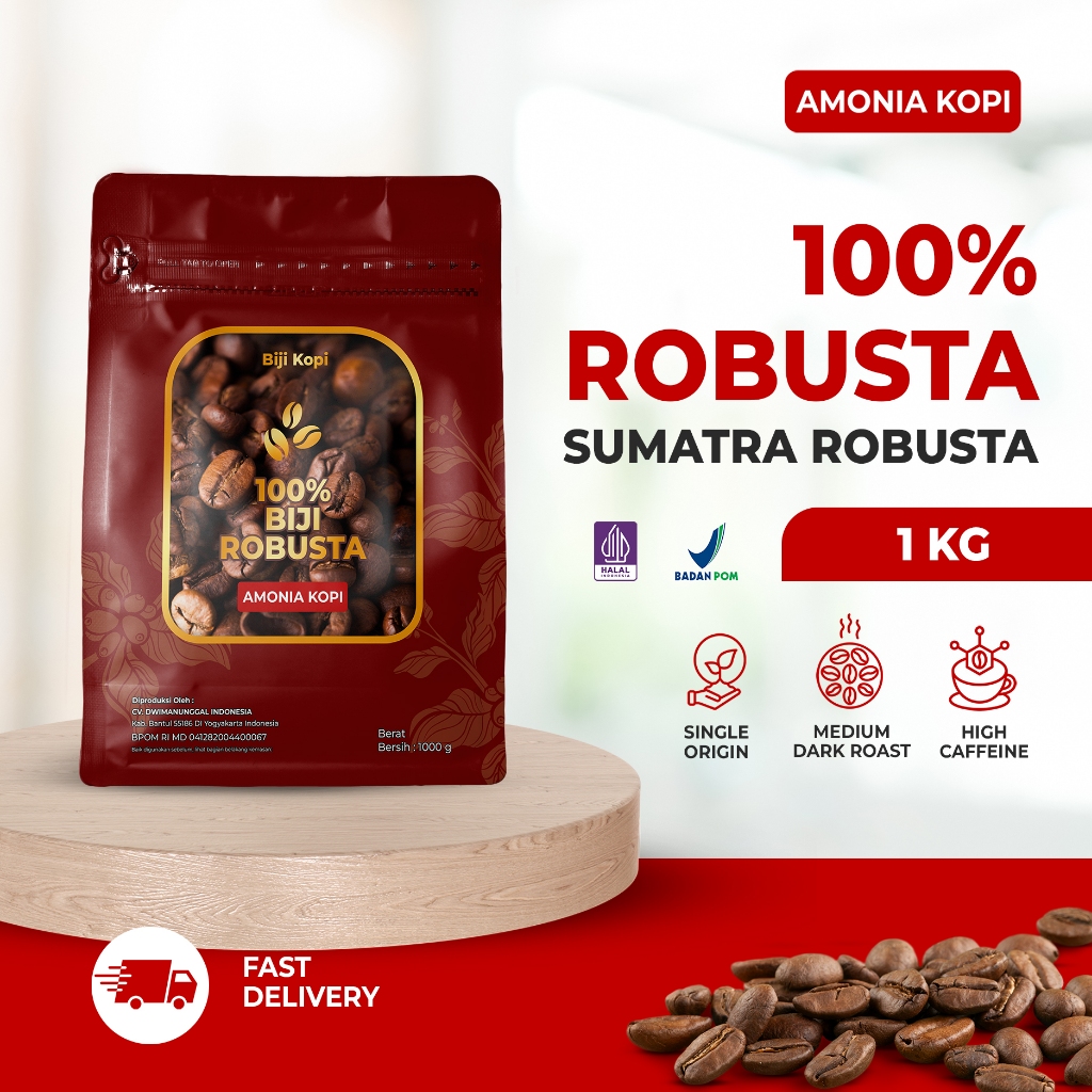 

Amoniakopi - Biji Kopi Bubuk Robusta Lampung Medium Roast Coffee Beans | Coffee Roast Beans Espresso Bean Coffe 1Kg ,BPOM
