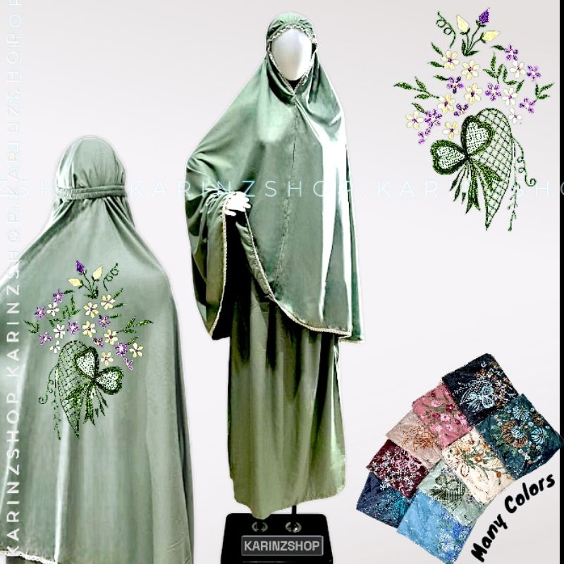 MUKENA Dewasa Bordir Punggung Setelan Katun Premium Jumbo Bahan Halus dan Adem ( LIGHT GREEN )