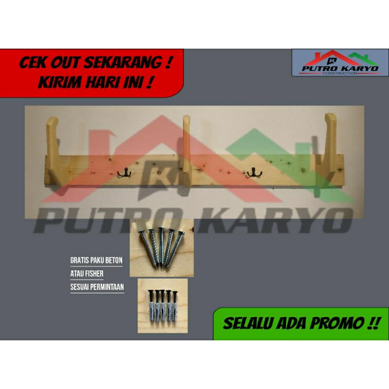 Rak Helm Horizontal Full Kayu Jati Belanda / Gantungan Helm / Rak Gantung Helm Kayu Jati Belanda / E