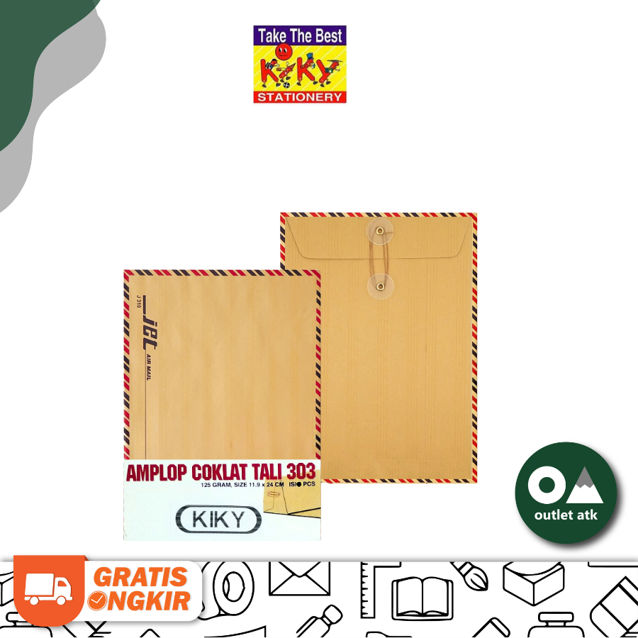 

Amplop Coklat Kiky 1/2 Folio 305 Airmail Tali 125gr isi 10