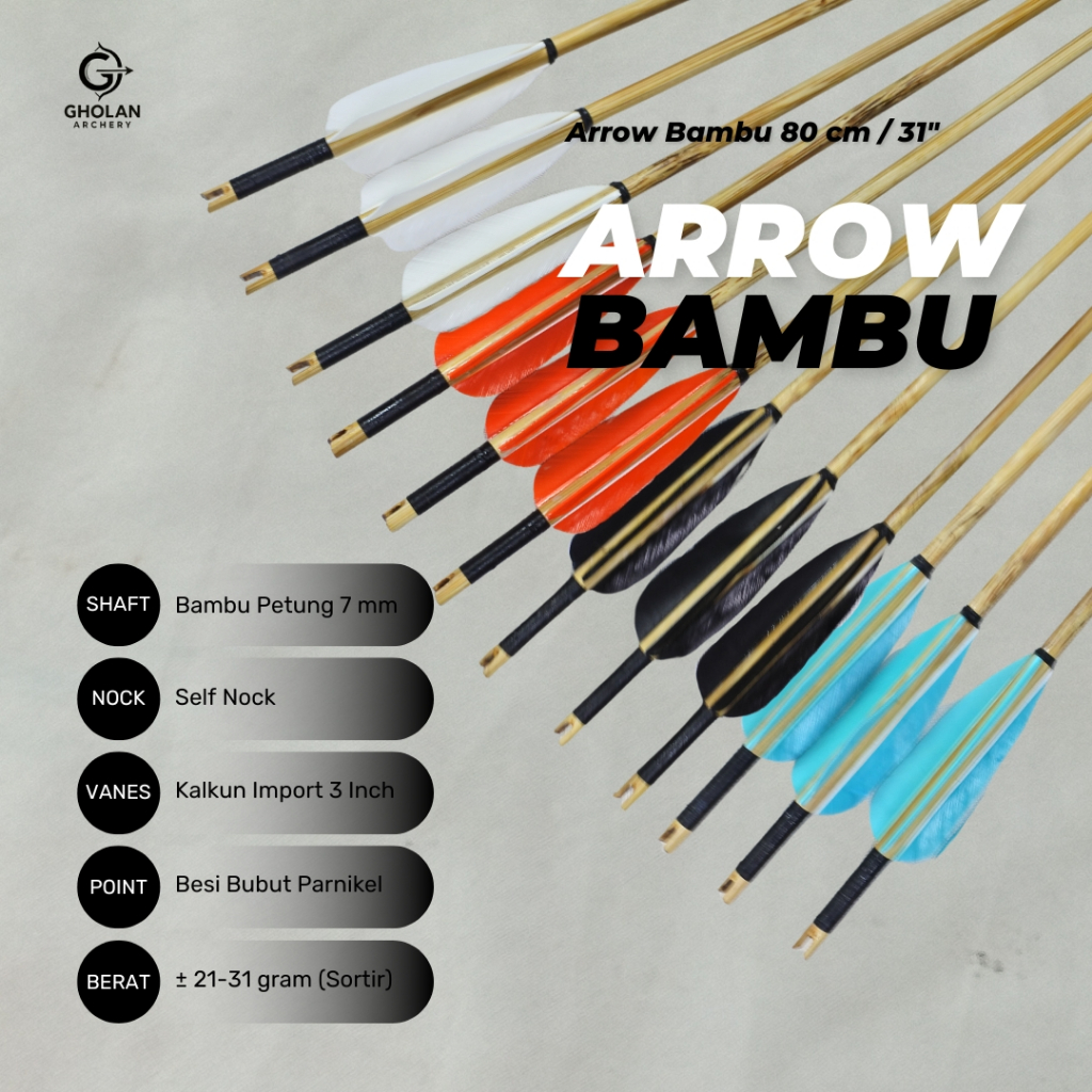 Arrow Bambu Petung Vanes Kalkun / Arrow Bambu Petung / Arrow Bambu Isi 6 Pcs / Archery